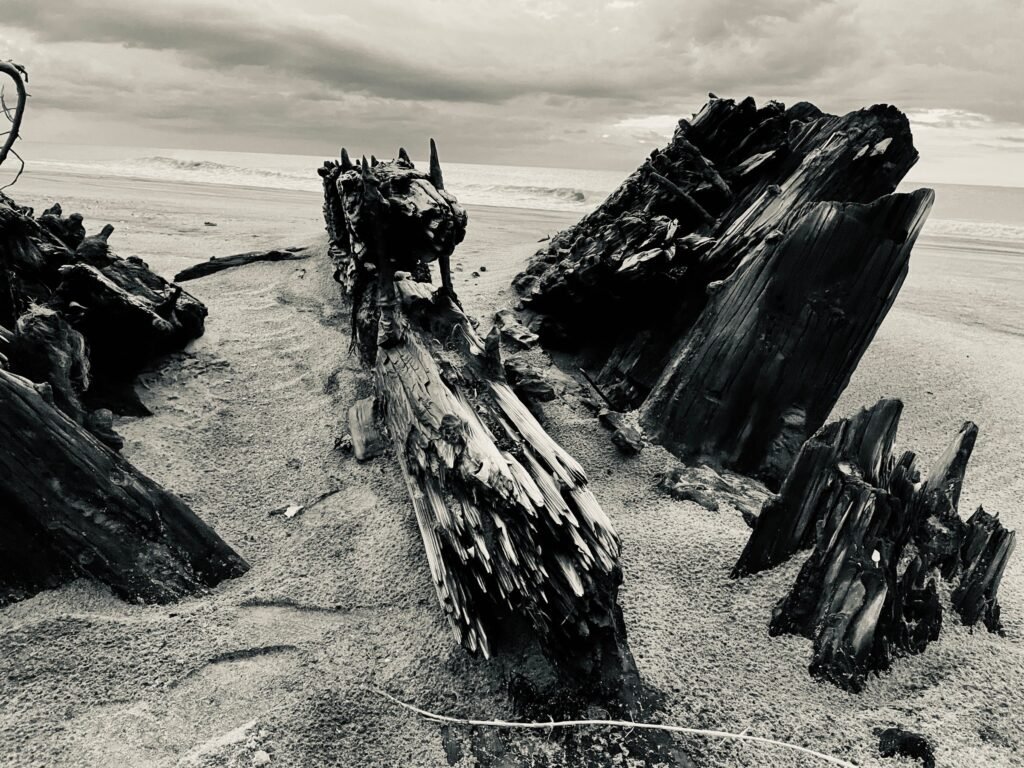 Wreck of the G.A. Kohler on the Hatteras Island beach. NPS photo, public domain.
