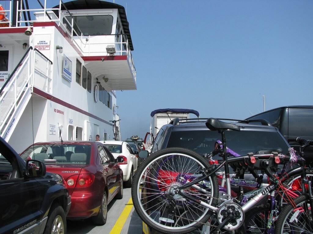 Cars and bicycles on the deck of the Hatteras to Ocracoke ferry