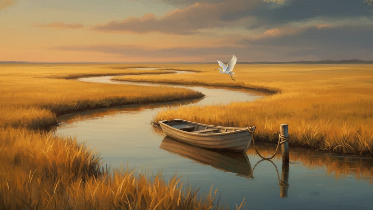 A tidal cut through Outer Banks salt marsh — the real landscape behind the show’s Cut