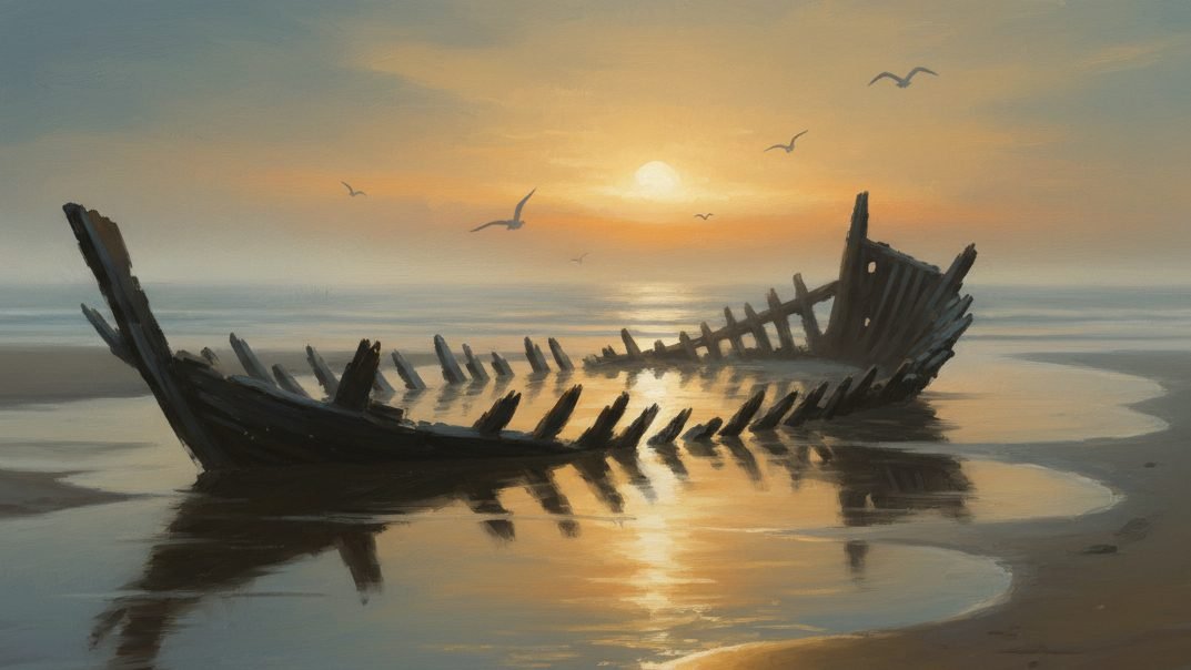Shipwreck timbers in the sand — the Graveyard of the Atlantic that inspired the show’s wreck hunting