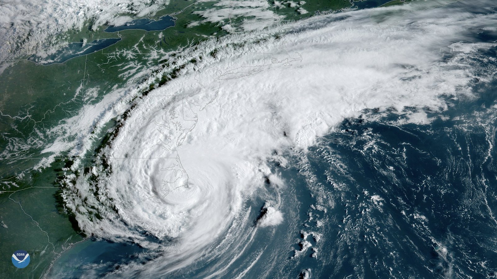 Satellite view of Hurricane Dorian with its eye over Cape Hatteras, North Carolina, on the morning of September 6, 2019