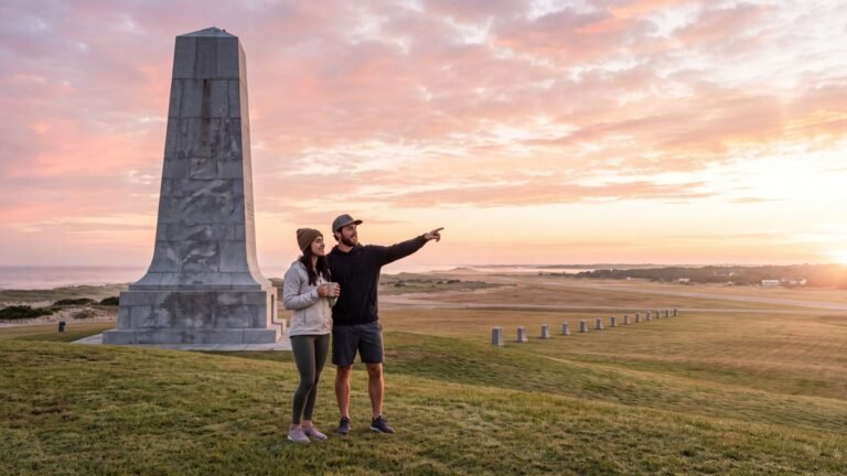 The Wright Brothers monument on Big Kill Devil Hill at dawn